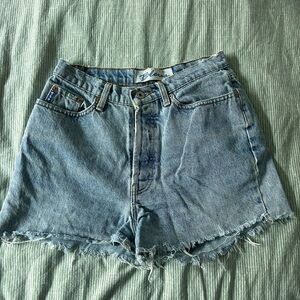 Vintage Express “Bleus” Jean Shorts, High-Waisted, Frayed Hem